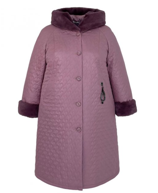 Зимнее пальто с геометрической стежкой и мехом, розовое
