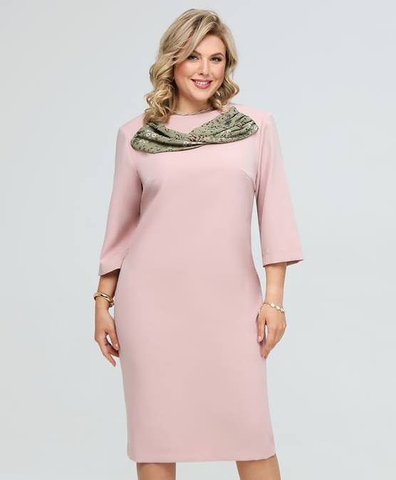 Зауженное платье с шифоновым шарфом, розовое