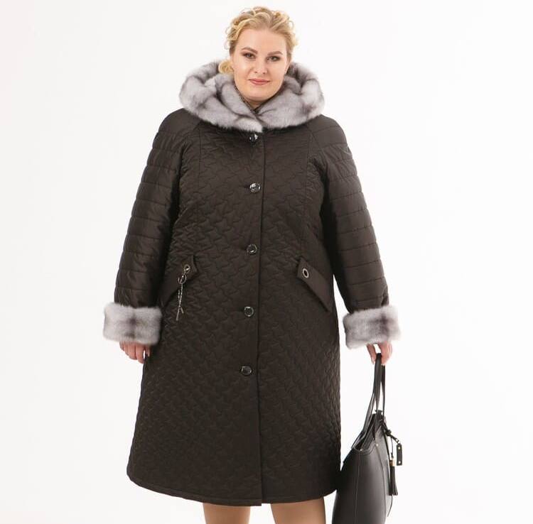 Пальто с комбинированной стежкой и эко-мехом, черное