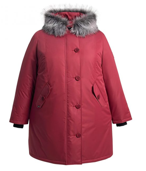 Легкая зимняя куртка с мехом чернобурки, бордо
