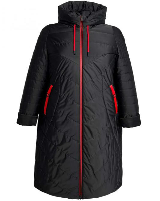 Демисезонное легкое пальто с красной отделкой, черное