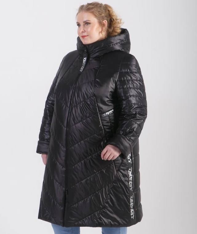 Стеганое пальто с брендированными лентами, черное