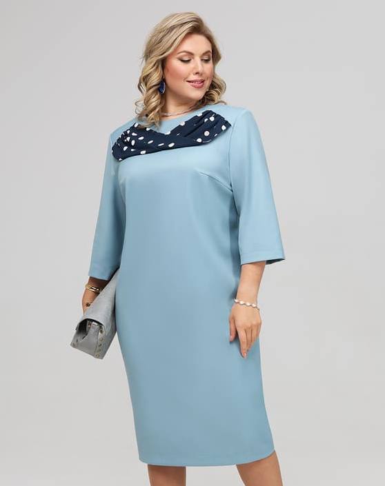 Зауженное платье с шифоновым шарфом, голубое