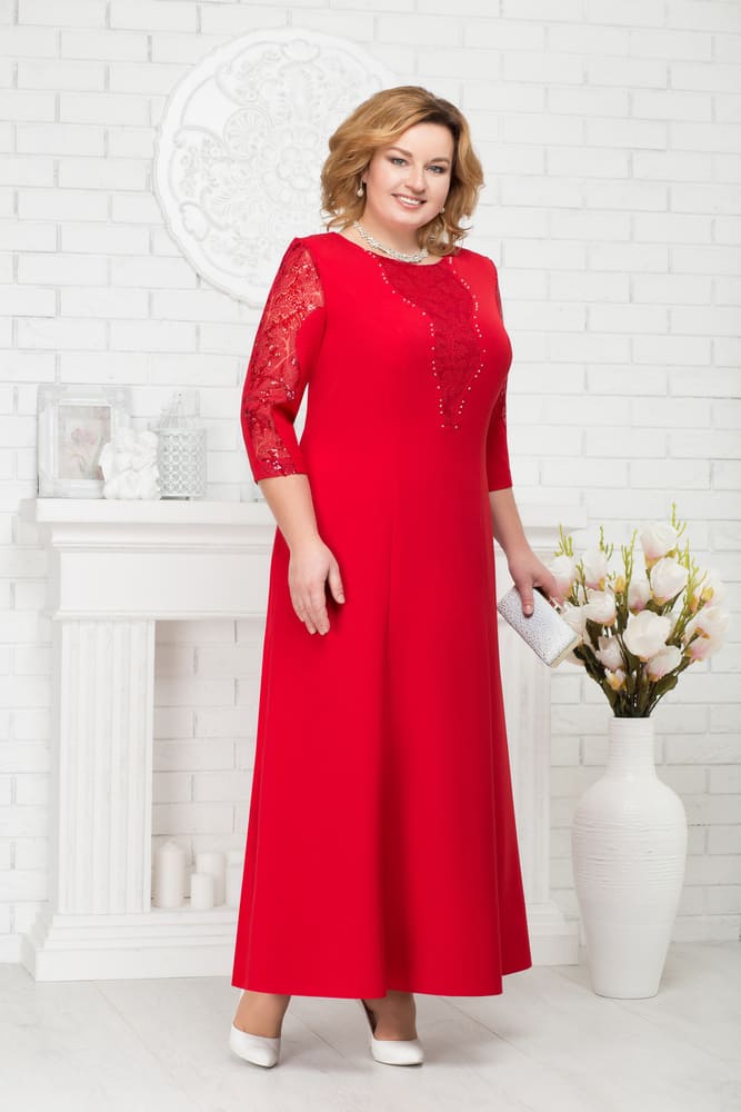 Длинное платье "годэ" с рельефами, красное