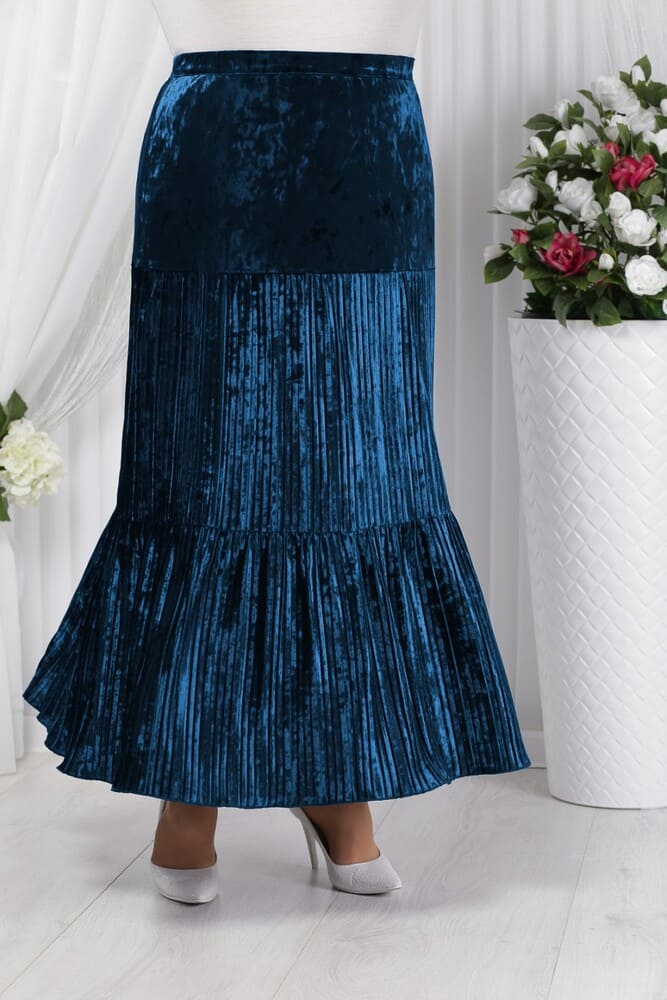 Длинная юбка с двумя воланами со сборкой, синяя