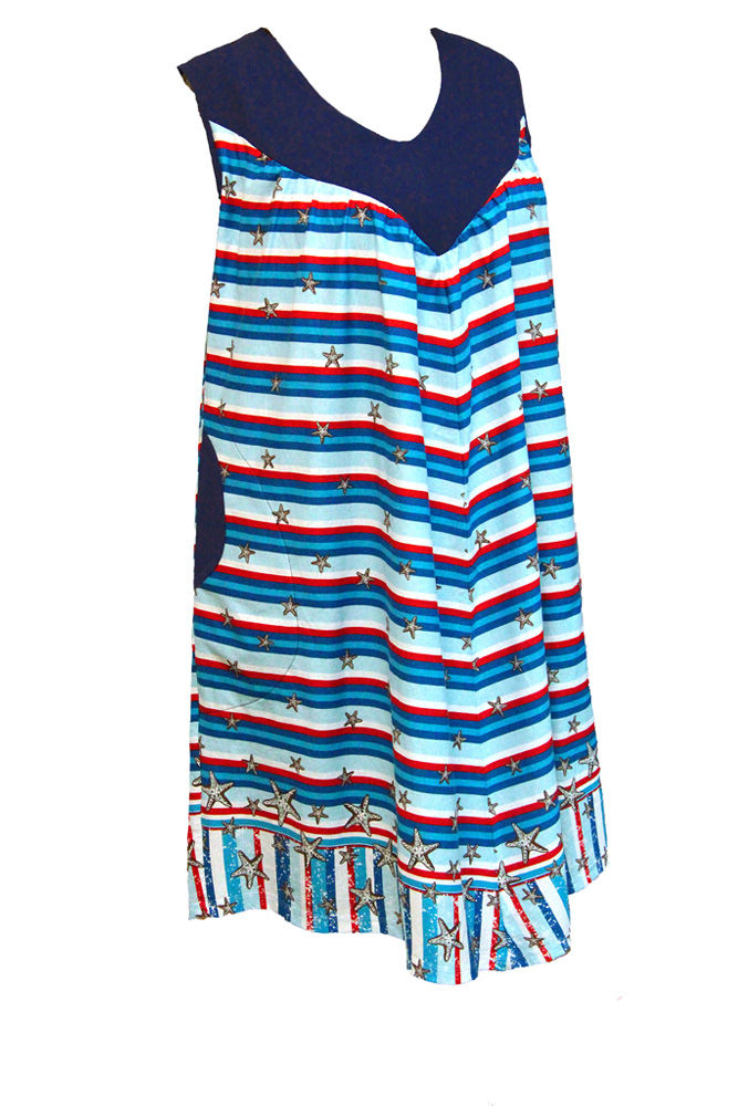 Платье-туника без рукавов в морском стиле, синее