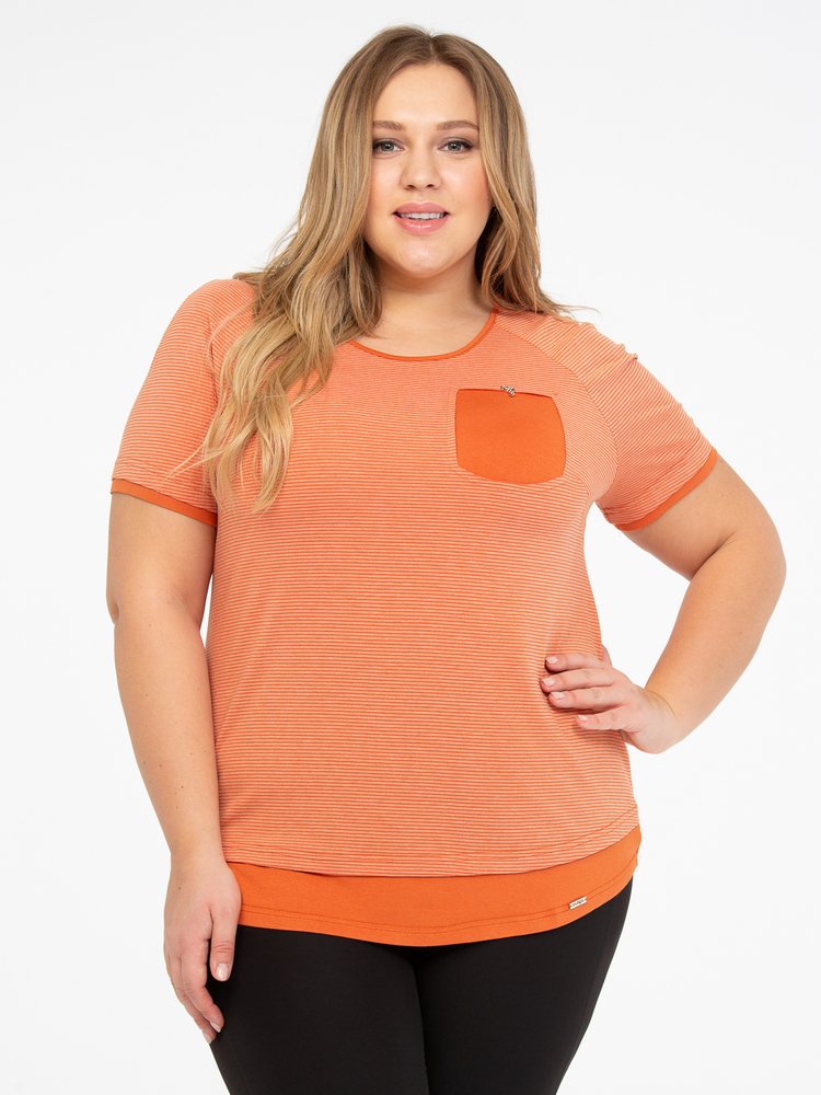 Повседневная блузка с имитацией кармана, оранжевая