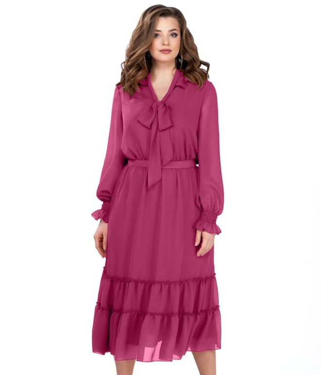 Длинное платье с воротником-бантом, светло-фиолетовое