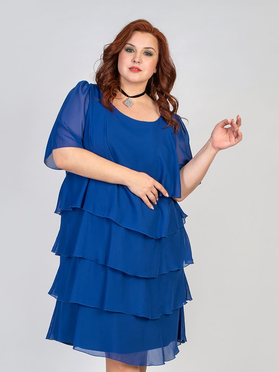 Многоярусное шифоновое платье, синее