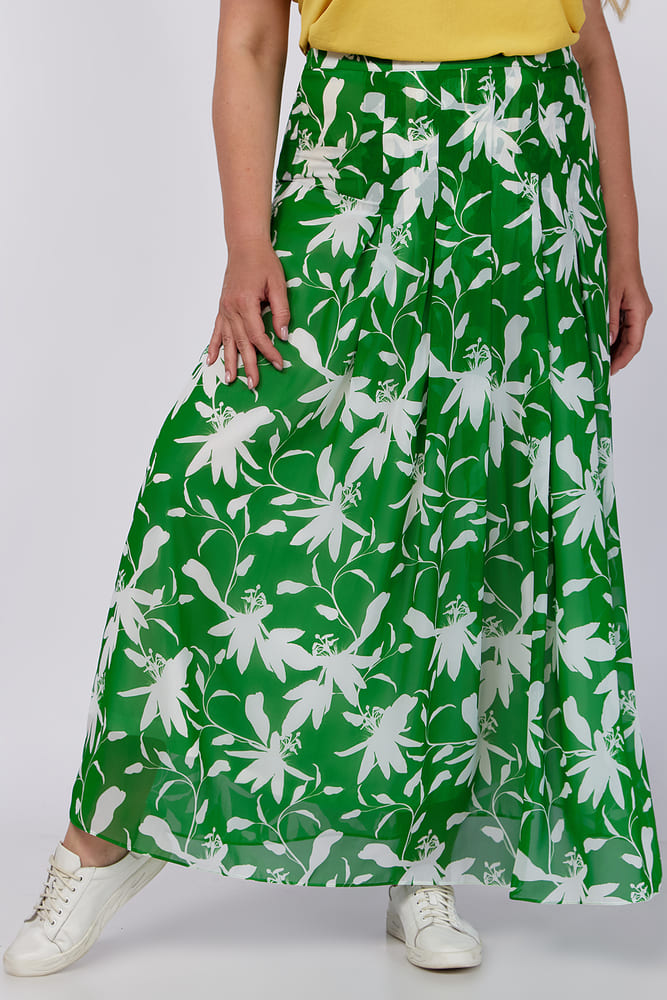 Длинная шифоновая юбка на подкладке, зелень с белым