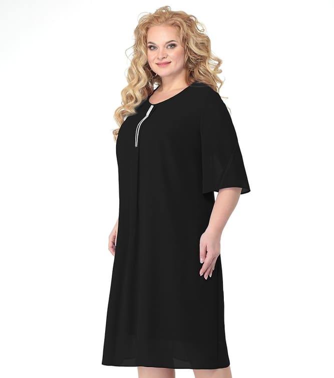 Свободное шифоновое платье с украшением, черное