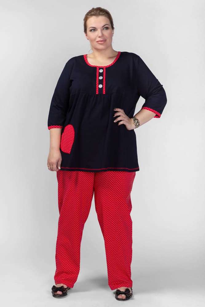 Двухцветная пижама с карманами, черная с красным