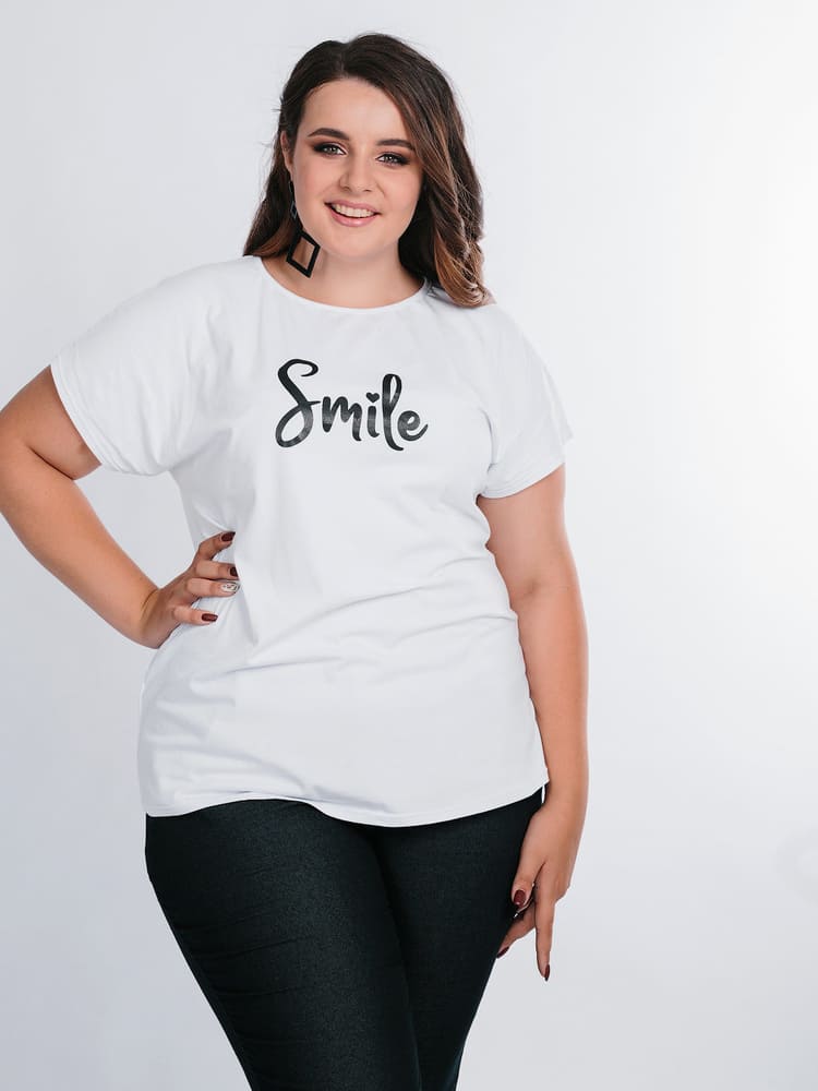 Свободная футболка с надписью "Smile", белая