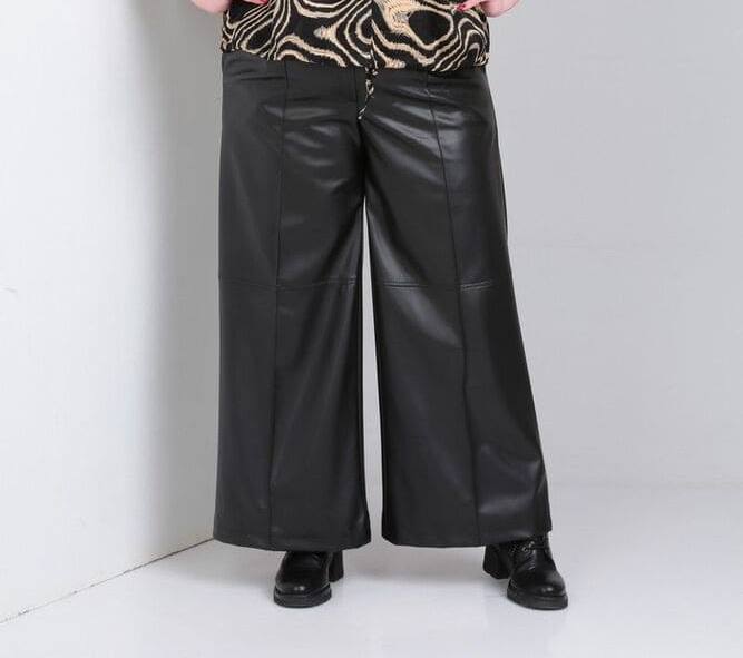 Кожаные широкие брюки со съемным поясом, черные