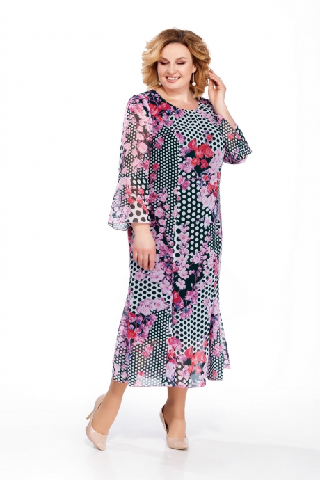 Шифоновое платье на подкладке с сиреневыми цветами