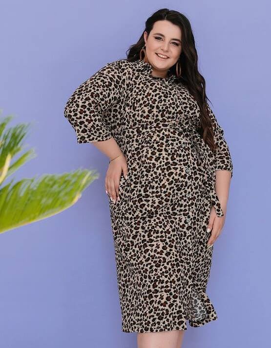Легкое прямое платье-рубашка, коричневый леопард