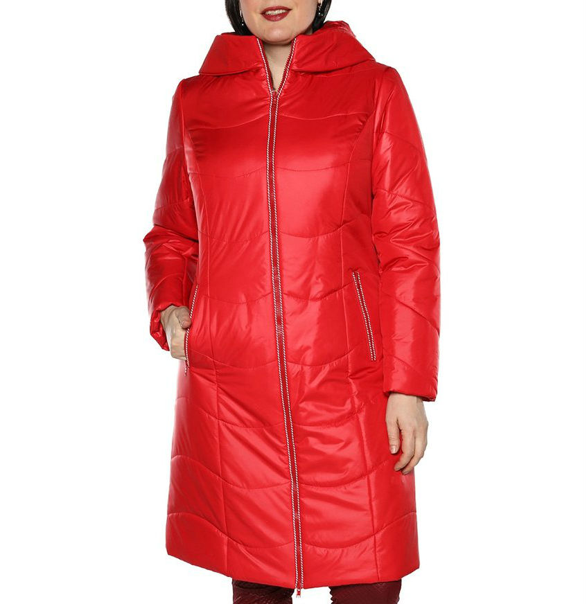 Красное лаконичное пальто с утеплителем, кант по молнии