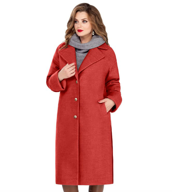 Прямое пальто с боковыми разрезами, красное