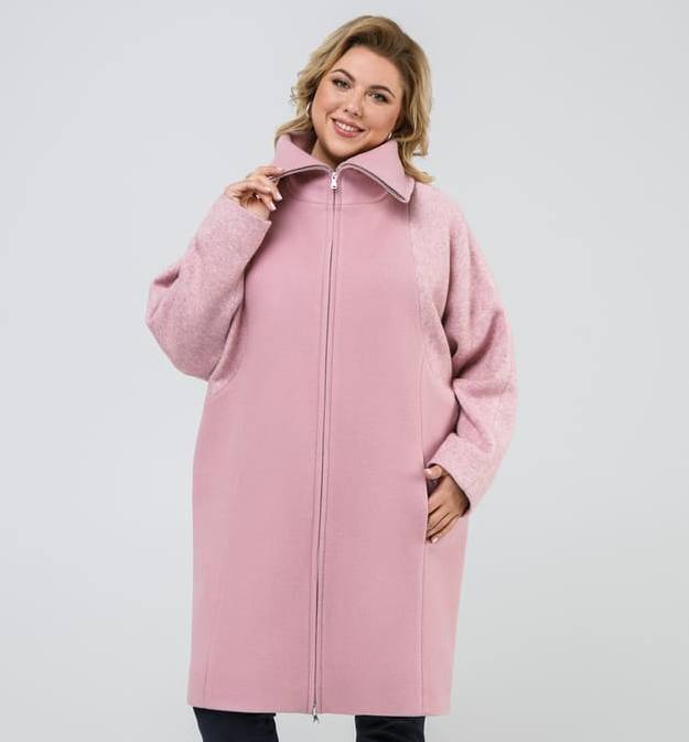 Комбинированное пальто "летучая мышь", розовое