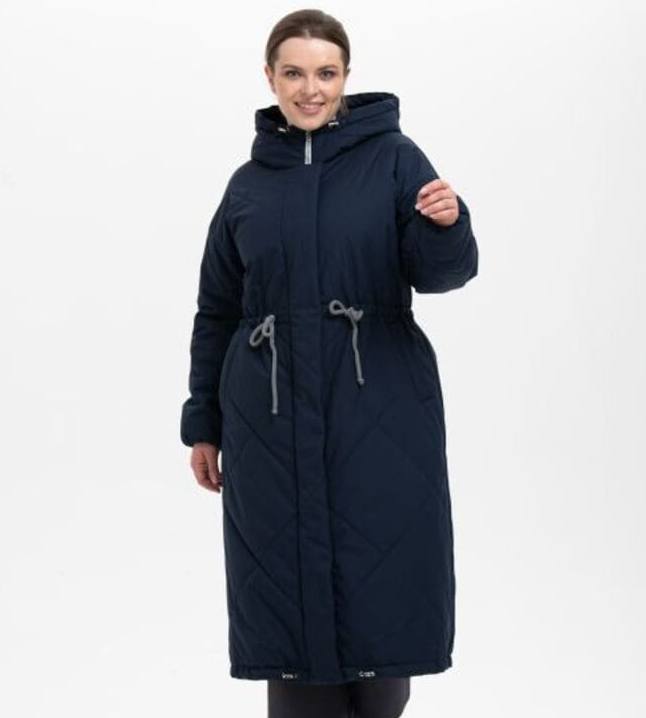 Прямое длинное пальто с крупной стежкой, темно-синее