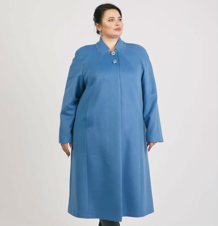 Длинное пальто из шерсти и альпаки, голубое