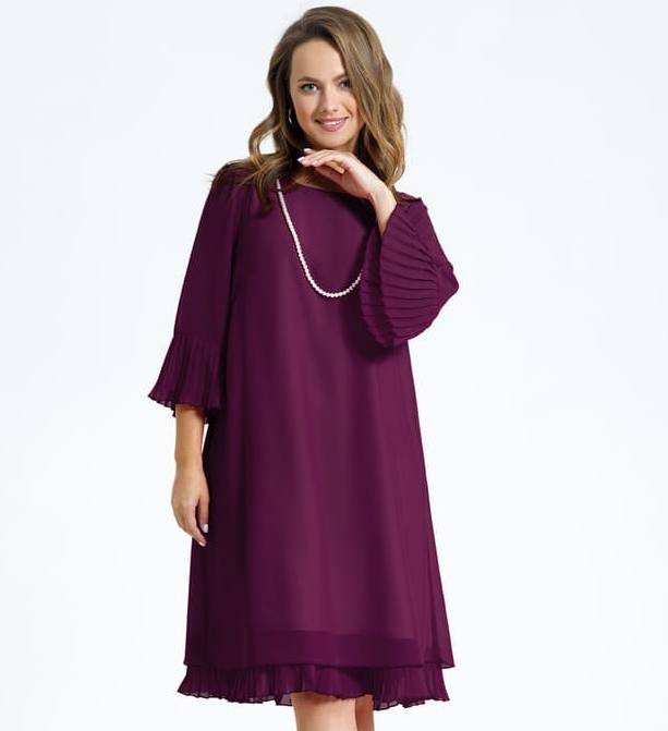 Расклешенное платье с отделкой плиссированной тканью, фиолетовое