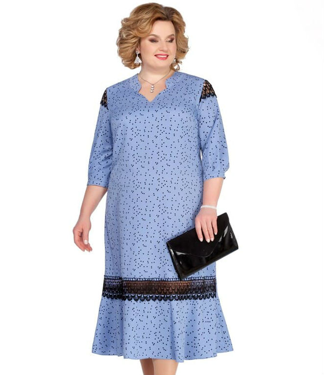 Повседневное платье с кружевными вставками, голубое