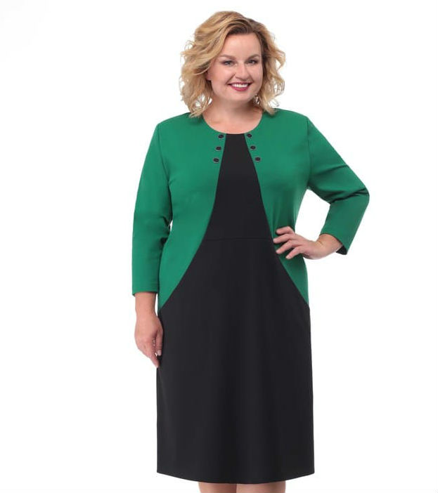 Двухцветное платье с карманами, черное с зеленым