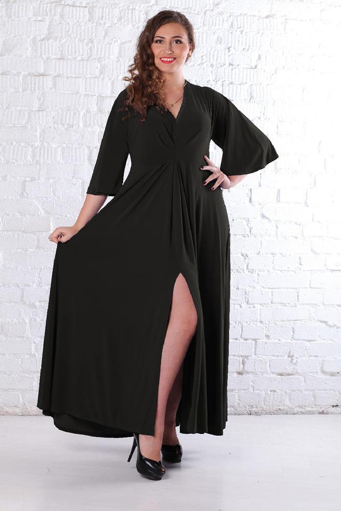 Длинное расклешенное платье с разрезом, черное