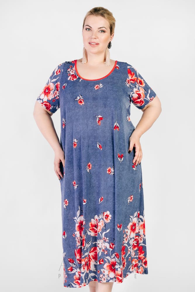 Трикотажное платье с цветочным принтом, синее