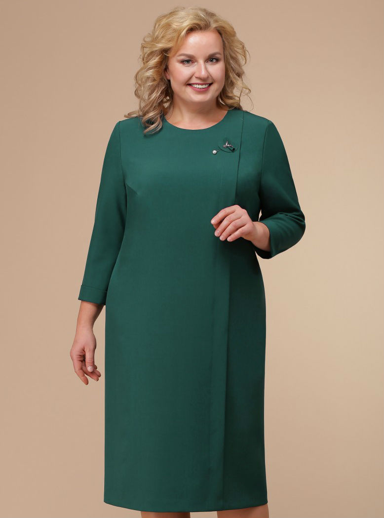 Повседневное приталенное платье с декоративной булавкой, зеленое