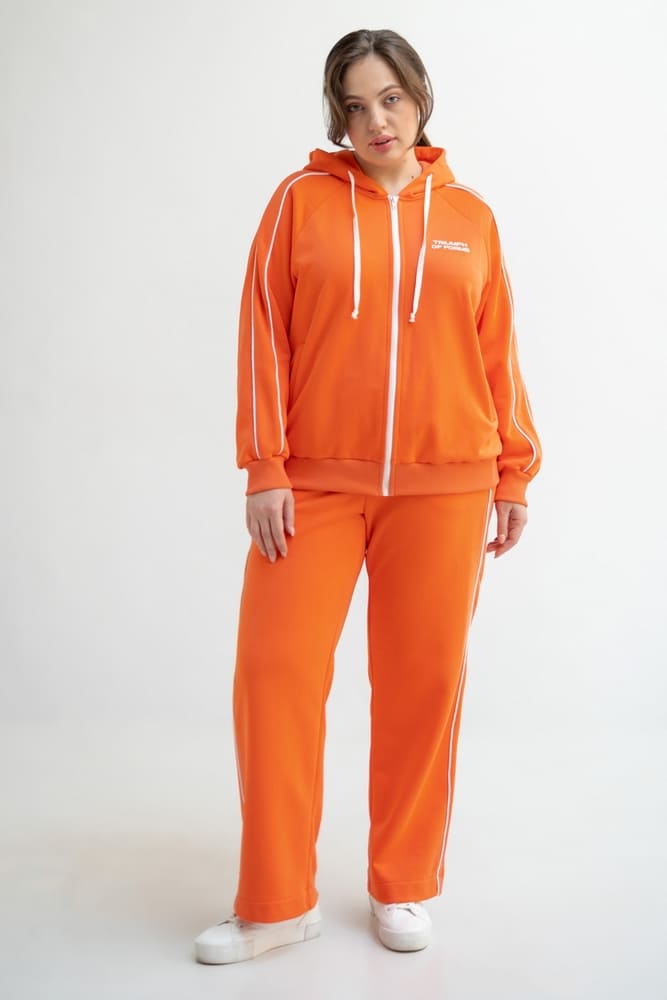 Спортивный костюм из брюк и куртки с капюшоном, оранжевый