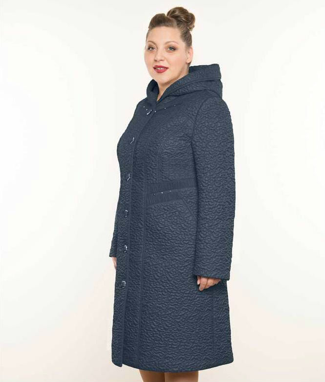 Приталенное пальто с капюшоном и репсовой лентой, темно-синее