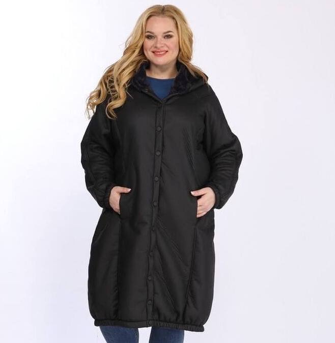 Свободное пальто с меховой изнанкой, черное