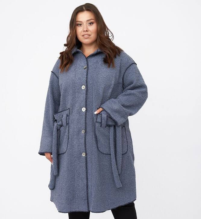 Свободное пальто с контрастными швами, синее