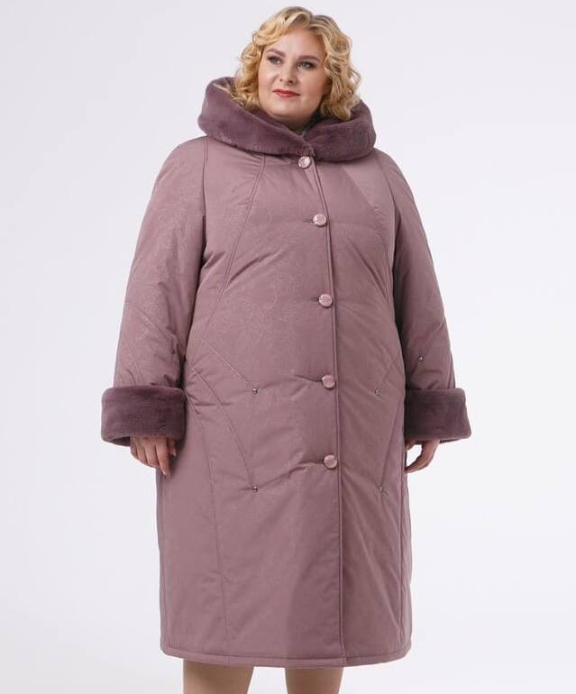 Зимнее пальто с отделочными строчками, розовое