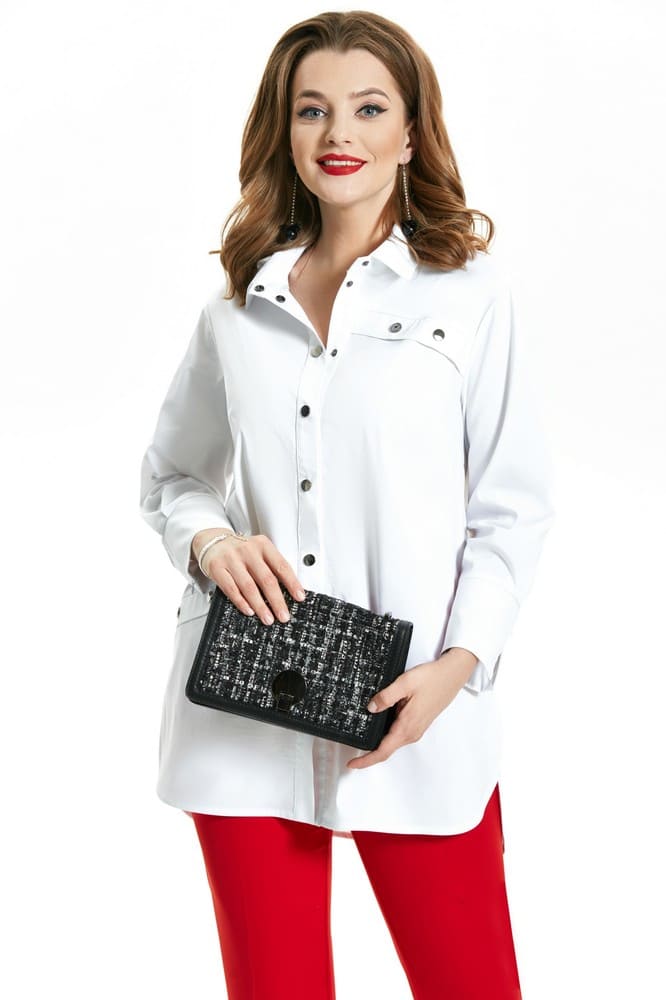 Прямая блузка с декоративными кнопками, белая