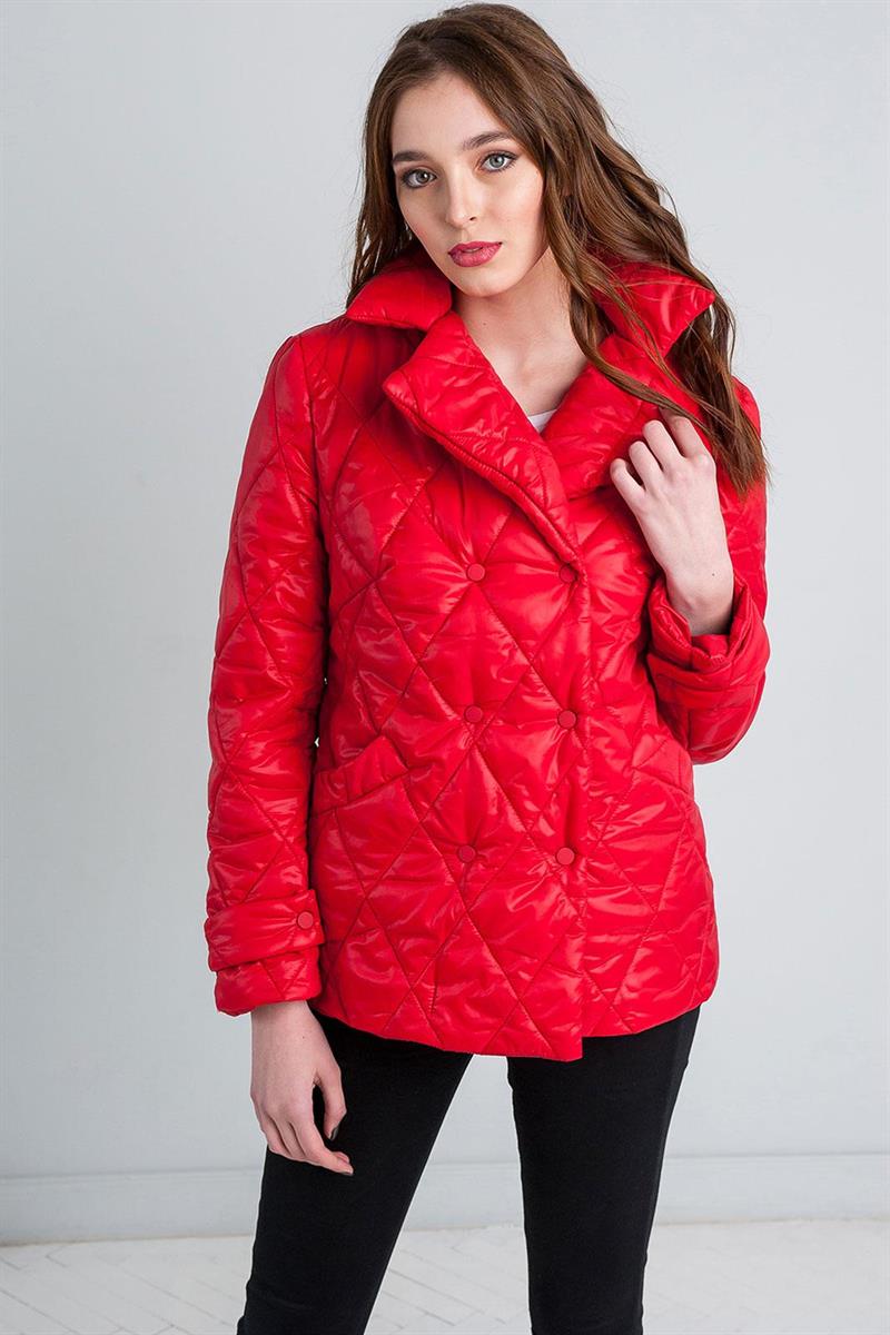 Утепленная классическая куртка с широкими карманами, красная