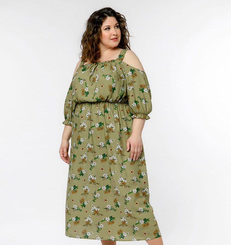 Платье-сарафан с резинкой под грудью, олива