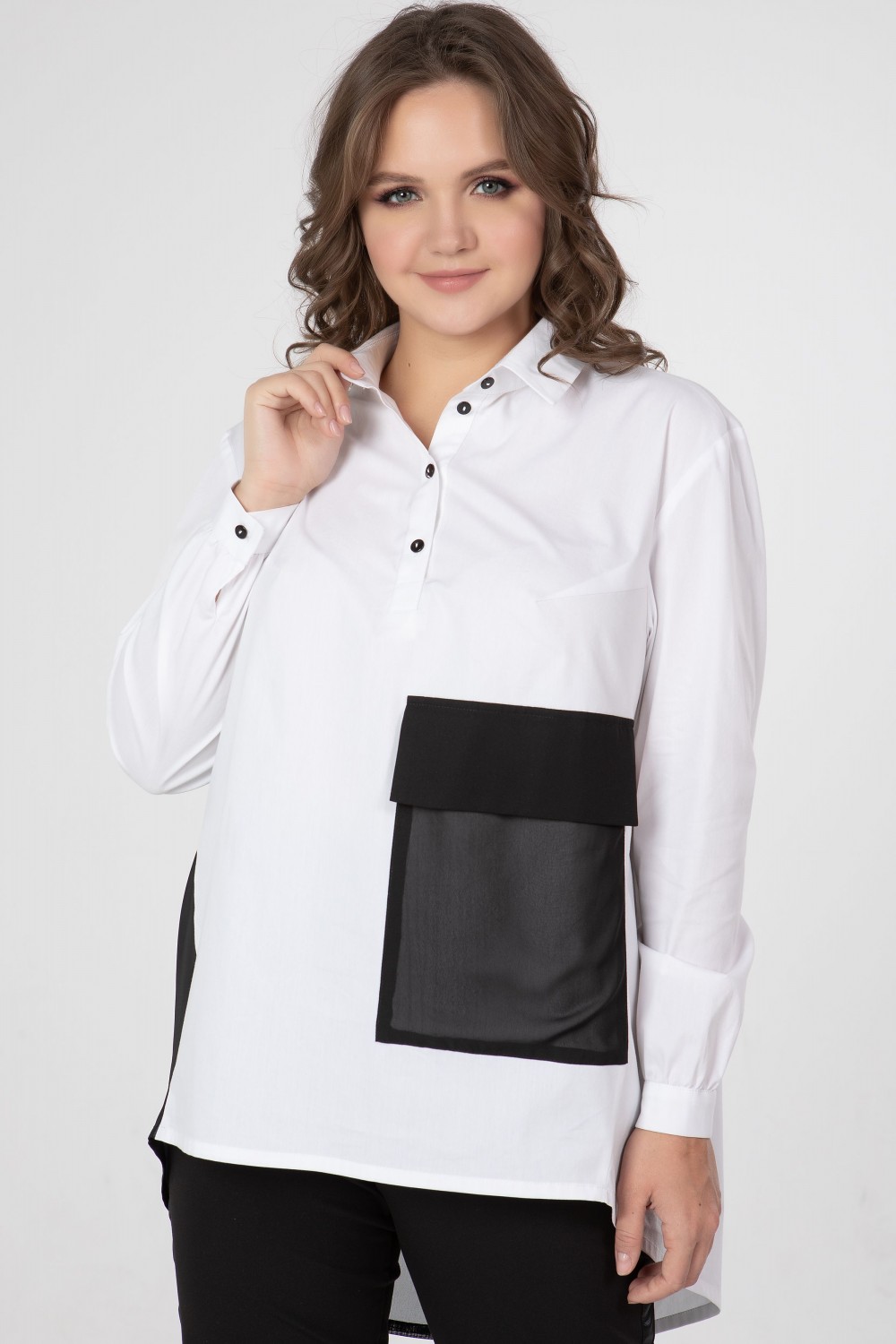 Прямая блузка с шифоновыми вставками, белая