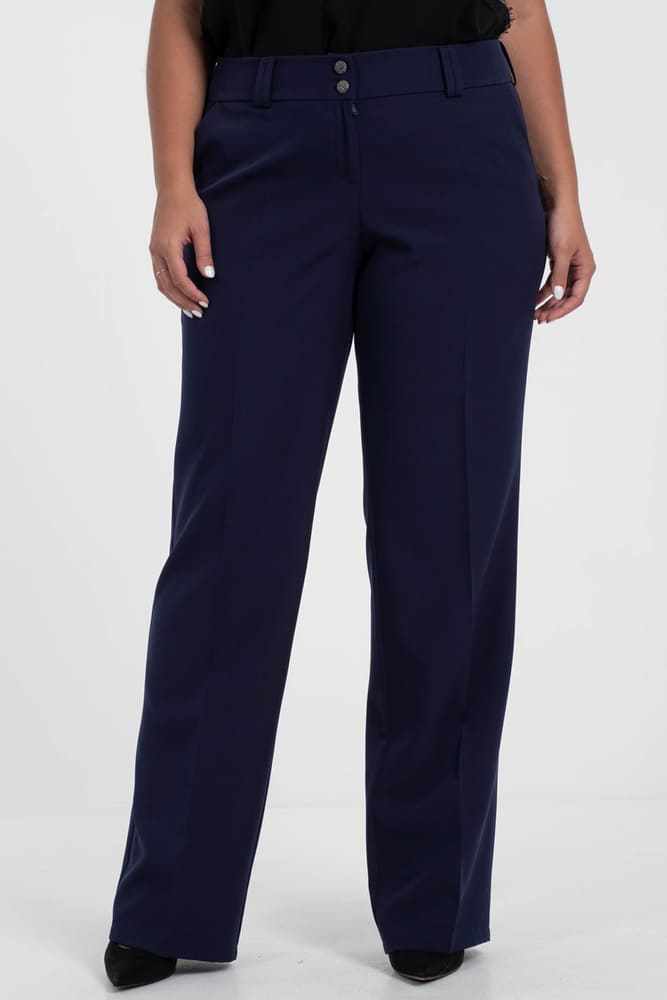 Классические прямые брюки со шлевками, темно-синие