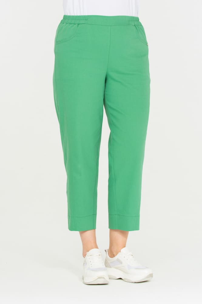 Прямые брюки на резинке, зеленые