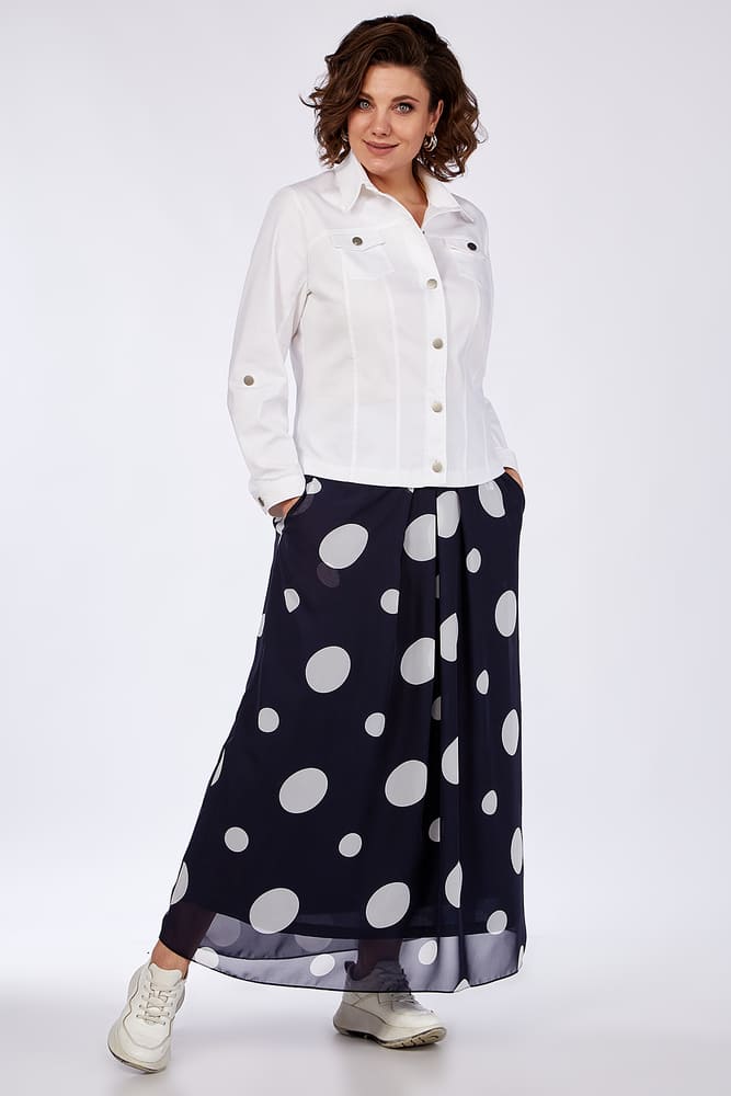 Комплект из жакета и длинной двухслойной юбки, белый с синим
