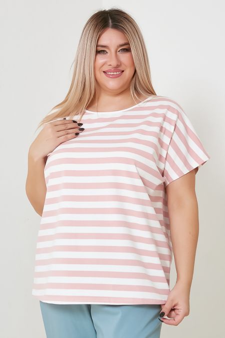 Трикотажная футболка в розовую полоску