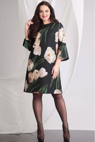 Платье А-силуэта с принтом тюльпаны