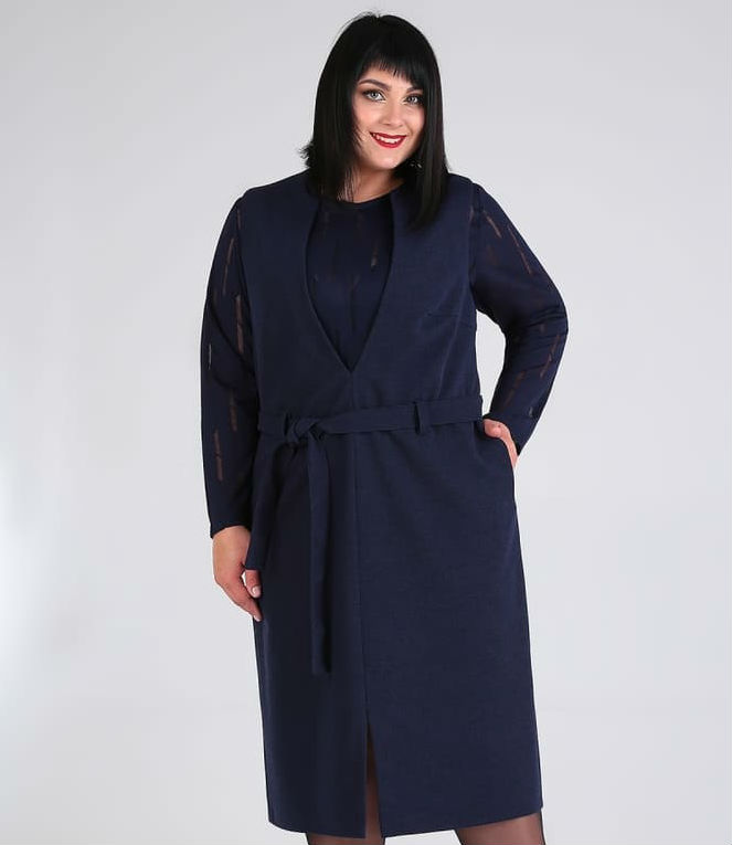 Комплект из сарафана с карманами и блузки, темно-синий