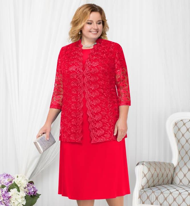 Комплект из платья и кружевной блузки, красный