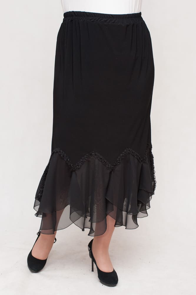 Длинная юбка с шифоновым декором, черная