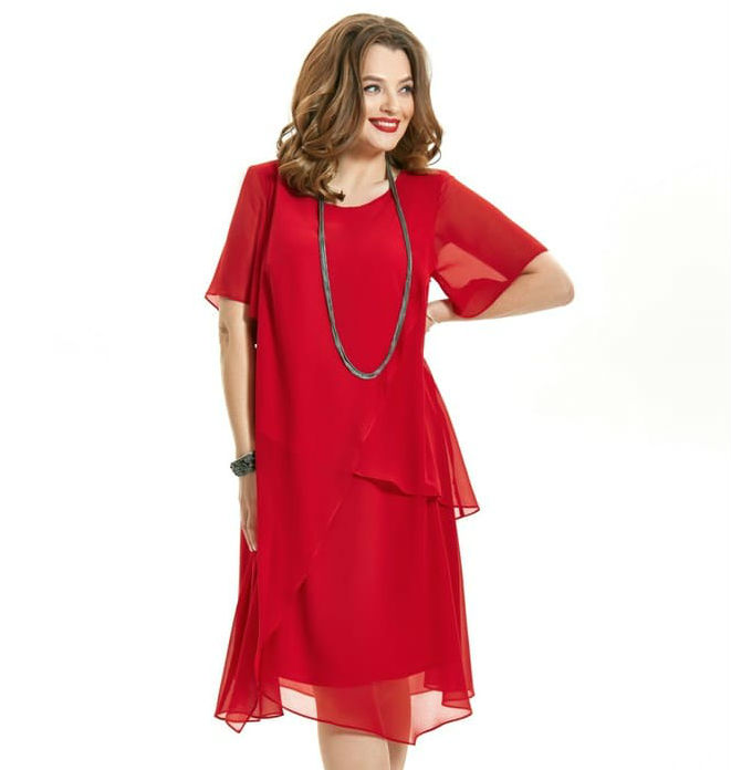 Свободное струящееся платье с коротким рукавом, красное