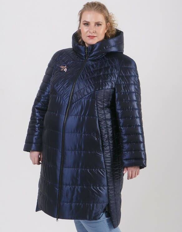 Демисезонное пальто с асимметричным низом, синее